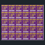 Papel De Regalo Morado, Faux/Imitation Gold, "18th BIRTHDAY"<br><div class="desc">Este diseño de papel envolvente incluye un mensaje como "¡CUMPLEAÑOS 18º DE NOMBRE PRIMERO!", con el "18º" con un aspecto de color falso/imitación de color dorado, y con el nombre y el "CUMPLEAÑOS" en un tipo de letra divertido y audaz. El nombre se puede personalizar y el fondo es morado....</div>