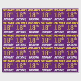 Papel De Regalo Morado, Faux/Imitation Gold, "18th BIRTHDAY"