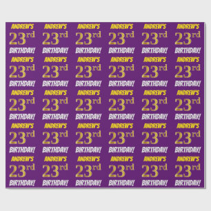 Papel De Regalo Morado, Faux/Imitation Gold, "23rd BIRTHDAY"