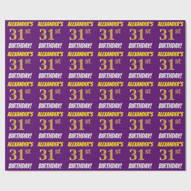 Papel De Regalo Morado, Faux/Imitation Gold, "31st BIRTHDAY" (Superficie plana)