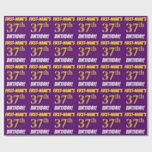 Papel De Regalo Morado, Faux/Imitation Gold, "37th BIRTHDAY"