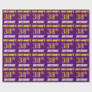 Papel De Regalo Morado, Faux/Imitation Gold, "38th BIRTHDAY"