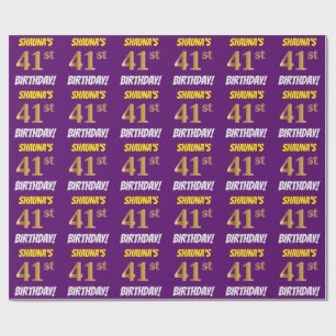Papel De Regalo Morado, Faux/Imitation Gold, "41st BIRTHDAY"