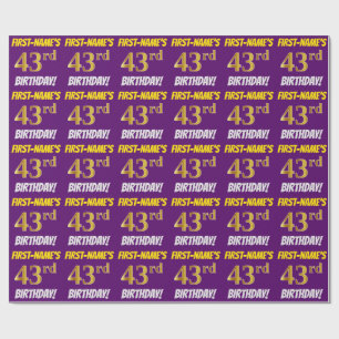 Papel De Regalo Morado, Faux/Imitation Gold, "43rd BIRTHDAY"