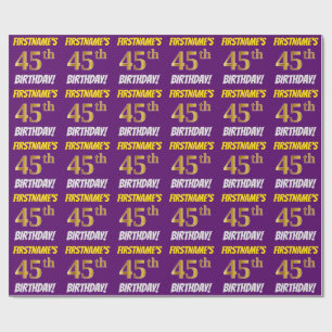Papel De Regalo Morado, Faux/Imitation Gold, "45th BIRTHDAY"