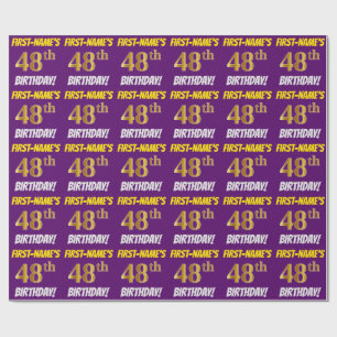 Papel De Regalo Morado, Faux/Imitation Gold, "48th BIRTHDAY"