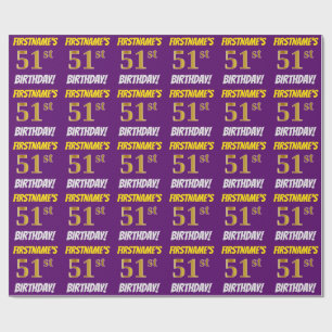 Papel De Regalo Morado, Faux/Imitation Gold, "51st BIRTHDAY"