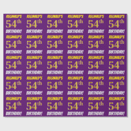 Papel De Regalo Morado, Faux/Imitation Gold, "54th BIRTHDAY"