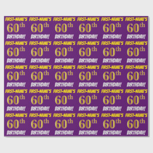 Papel De Regalo Morado, Faux/Imitation Gold, "60th BIRTHDAY"