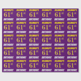 Papel De Regalo Morado, Faux/Imitation Gold, "61st BIRTHDAY"