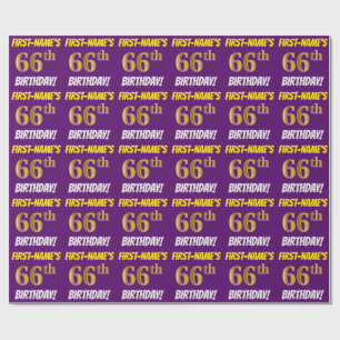 Papel De Regalo Morado, Faux/Imitation Gold, "66th BIRTHDAY"