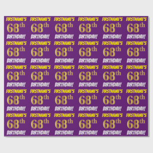 Papel De Regalo Morado, Faux/Imitation Gold, "68th BIRTHDAY"
