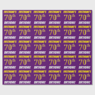 Papel De Regalo Morado, Faux/Imitation Gold, "70th BIRTHDAY"