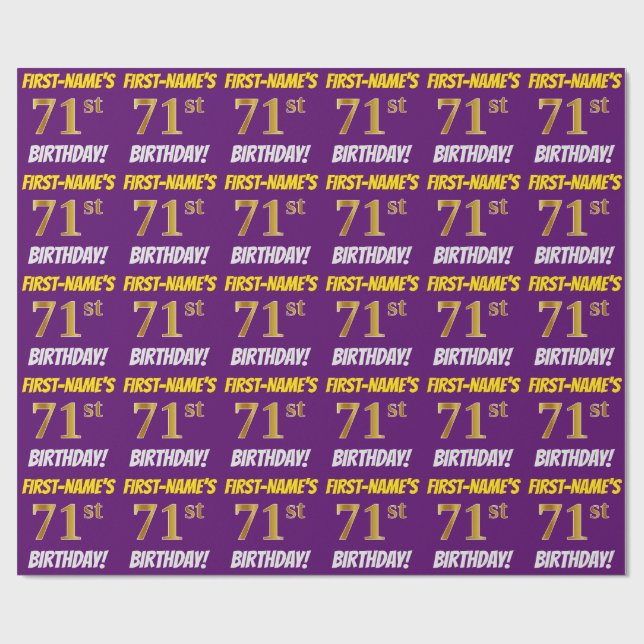 Papel De Regalo Morado, Faux/Imitation Gold, "71st BIRTHDAY" (Superficie plana)