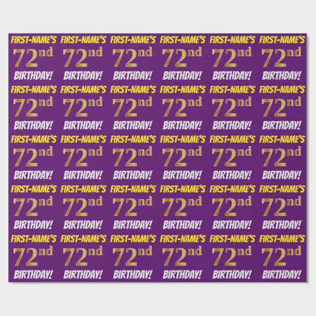 Papel De Regalo Morado, Faux/Imitation Gold, "72nd BIRTHDAY" (Superficie plana)