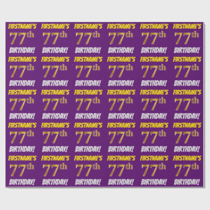 Papel De Regalo Morado, Faux/Imitation Gold, "77th BIRTHDAY"