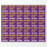 Papel De Regalo Morado, Faux/Imitation Gold, "80th BIRTHDAY"<br><div class="desc">Este diseño de papel envolvente incluye un mensaje como "¡CUMPLEAÑOS 80 DE PRIMER NOMBRE!", en el que el "80" tiene un aspecto de color falso/imitación de color dorado, y con el nombre y el "CUMPLEAÑOS" en un tipo de letra divertido y audaz. El nombre se puede personalizar y el fondo...</div>