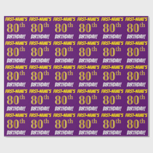 Papel De Regalo Morado, Faux/Imitation Gold, "80th BIRTHDAY"