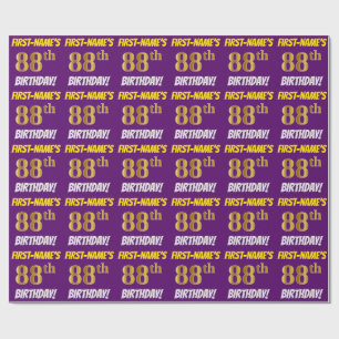 Papel De Regalo Morado, Faux/Imitation Gold, "88th BIRTHDAY"