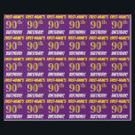 Papel De Regalo Morado, Faux/Imitation Gold, "90th BIRTHDAY"<br><div class="desc">Este diseño de papel envolvente incluye un mensaje como "¡CUMPLEAÑOS 90 DE PRIMER NOMBRE!", en el que el "90" tiene un aspecto de color falso/imitación de color dorado, y con el nombre y el "CUMPLEAÑOS" en un tipo de letra divertido y audaz. El nombre es personalizable y el fondo es...</div>