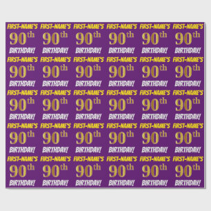 Papel De Regalo Morado, Faux/Imitation Gold, "90th BIRTHDAY"