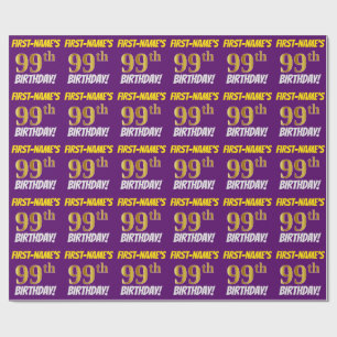 Papel De Regalo Morado, Faux/Imitation Gold, "99th BIRTHDAY"