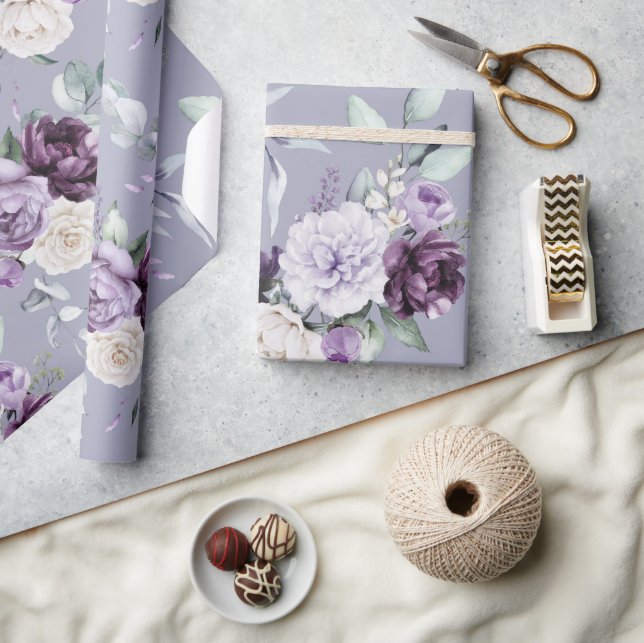 Papel De Regalo Morado Floral acuarela moderna (Artesanía)