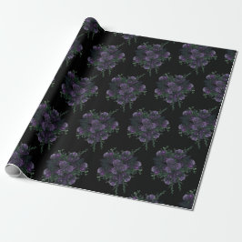 Papel De Regalo Morado Floral sobre negro Boda gótico
