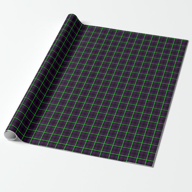 Papel De Regalo Morado medio y tartán verde neón 01 (Desenrollado)