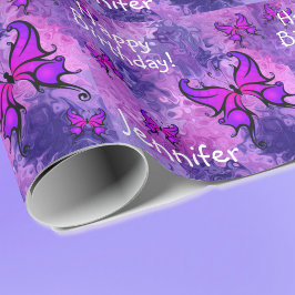 Papel De Regalo Morado Personaliza el nombre mariposa Rollo de cum