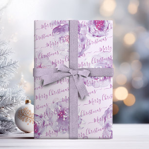Papel De Regalo Morado Personalizado Feliz Navidad Script Floral