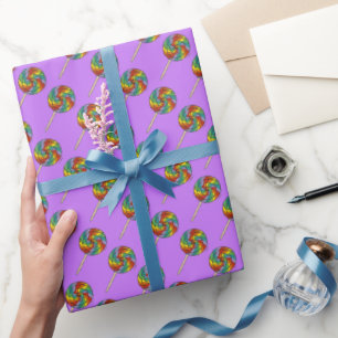 Papel De Regalo Morado Rainbow Lollipop Lollies Candy Store Sweets