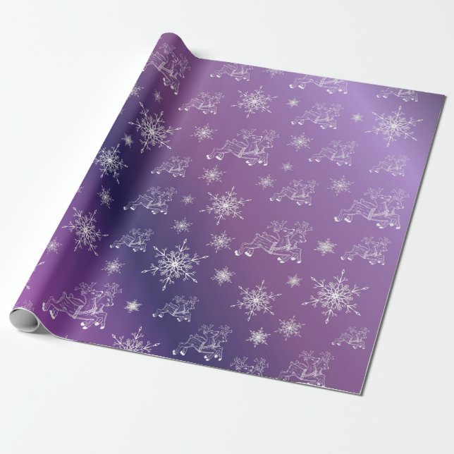 Papel De Regalo morado, reno, estrella, estrellas, copo de nieve,  (Desenrollado)