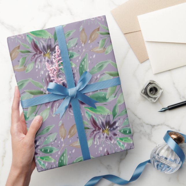 Papel De Regalo Morado Resumen Frozen Lotus Watercolor (Regalar)
