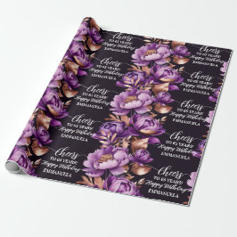 Papel De Regalo Morado rosa oro feliz cumpleaños personalizado
