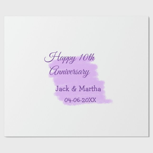 Papel De Regalo Morado salpicón acuático moderno 10 aniversario (Superficie plana)