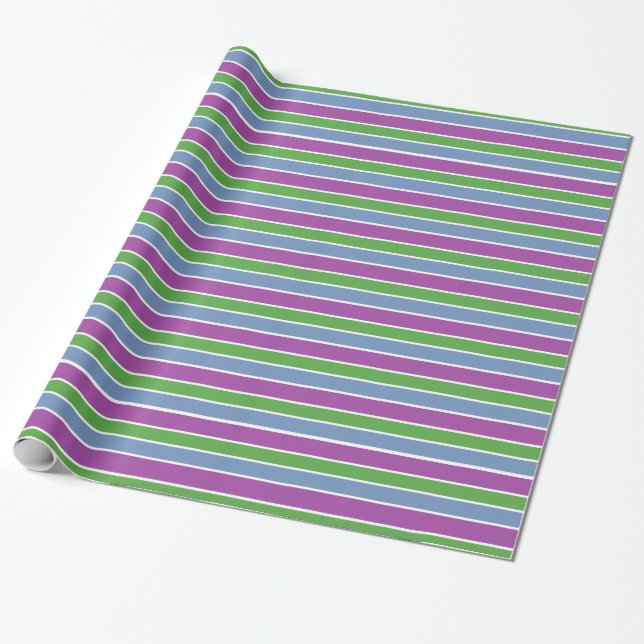Papel De Regalo Morado Verde Azul Rayado (Desenrollado)