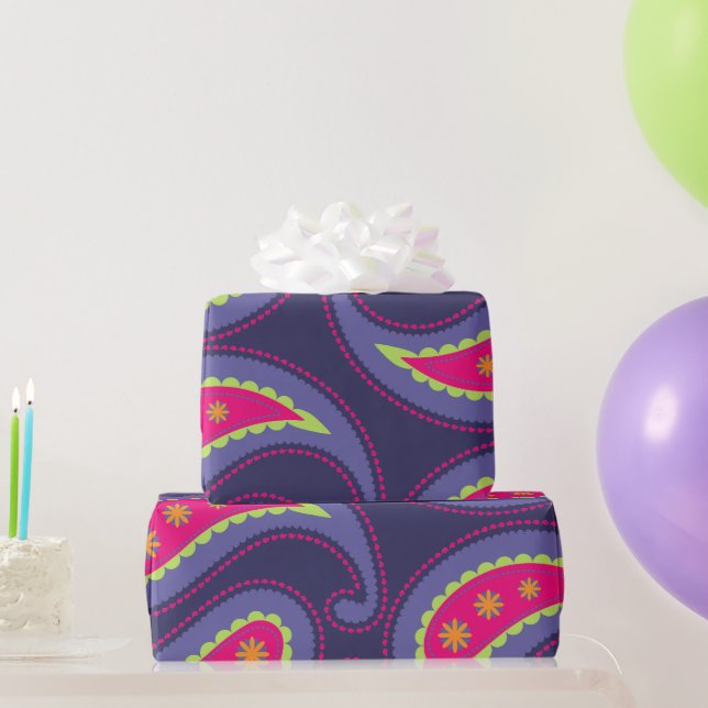 Papel De Regalo Morado y rosa paisley (Regalos de fiesta)