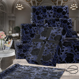 Papel De Regalo Morberry Azul Púrpura Ombre Negro Floral Vino
