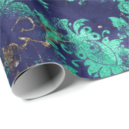 Papel De Regalo Mordedura floral verde de la marina azul Shabby Ch
