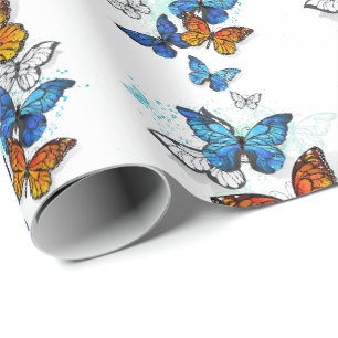 Papel De Regalo Morfo y monarca de las mariposas voladoras