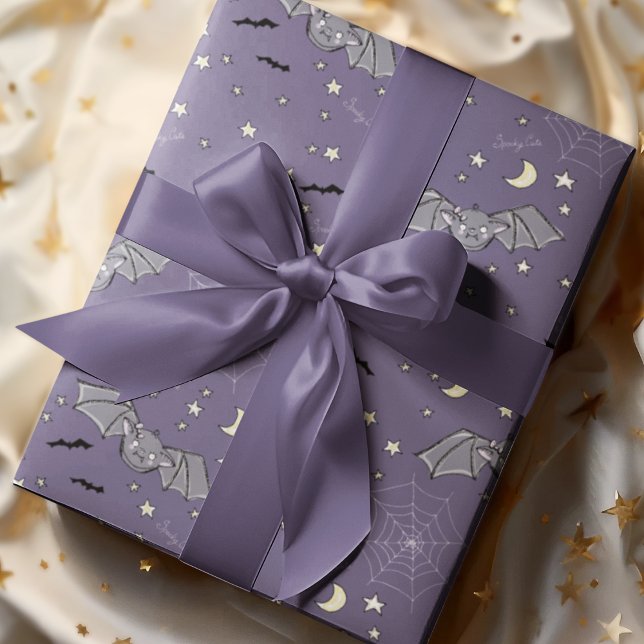 Papel De Regalo Morple Spooky Cute Baby Girl Bats Halloween (Adorable Kids Halloween Spooky Cute Bats, Moons, Stars, Spider Webs & Hand-written "Spooky Cute".)