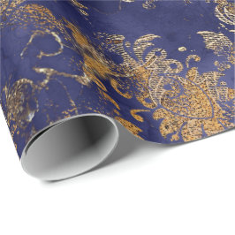 Papel De Regalo Morrillo floral de oro cálido de la marina azul Sh
