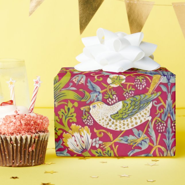 Papel De Regalo Morris Red Background Strawberry Thief Pattern (Fiesta de cumpleaños )