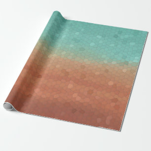 Papel De Regalo Mosaico abstracto de moda verde marino y naranja q