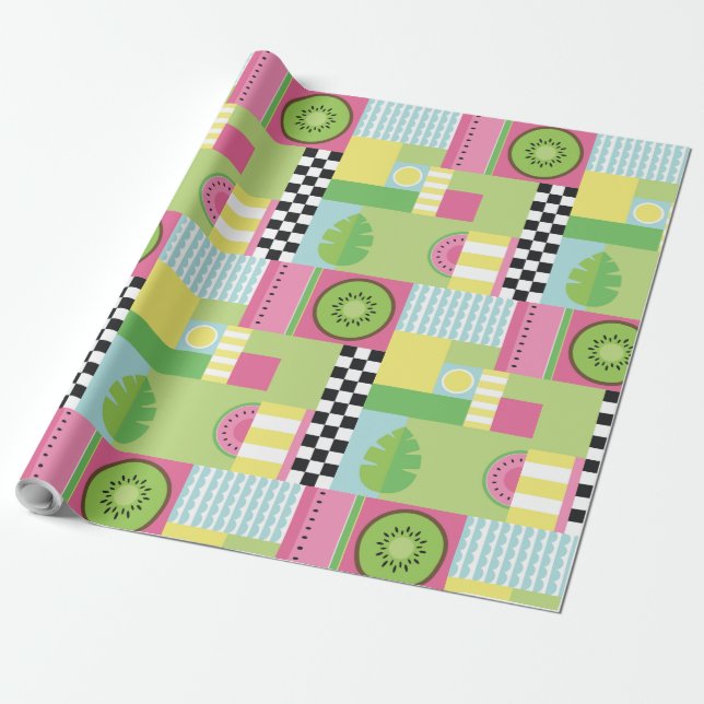 Papel De Regalo Mosaico amarillo verde rosa de la fruta de verano  (Desenrollado)