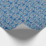 Papel De Regalo Mosaico azul y plateado de Magen David Swirl<br><div class="desc">Papel de envoltura brillante de primera calidad con un diseño original hermoso e intrigante que combina los remolinos en dos tonalidades de azul y un efecto plateado "emparejamiento" para crear un aspecto de punto exagerado, coronado con estrellas de la plata de David (Magen David). Adecuado para Hannukah, Bar & Bat...</div>