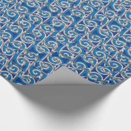 Papel De Regalo Mosaico azul y plateado de Magen David Swirl