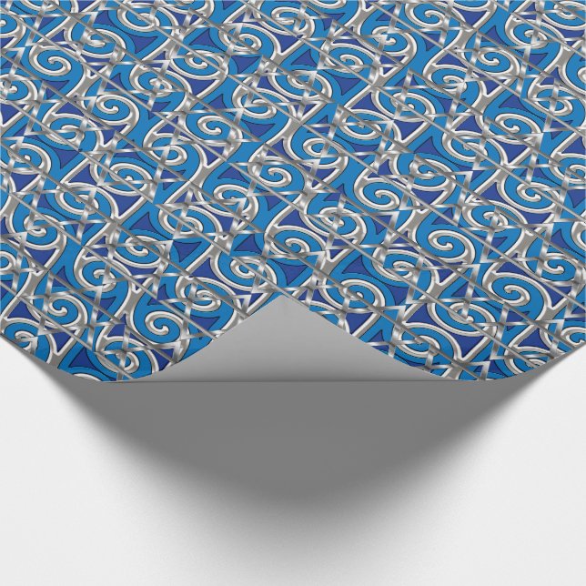 Papel De Regalo Mosaico azul y plateado de Magen David Swirl (Esquina)
