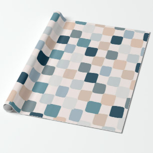 Papel De Regalo Mosaico bohemio groovy azul y melocotón dibujado a